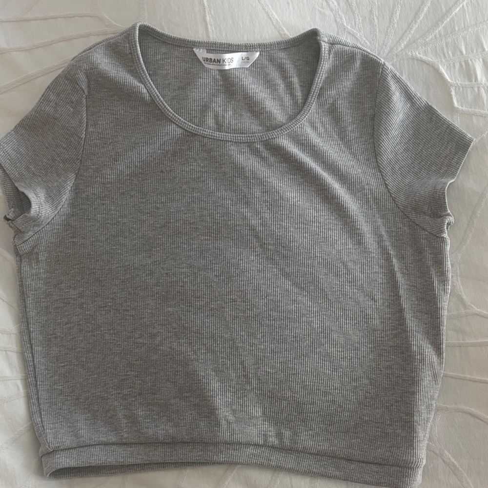 Urban Outfitters Gray Ribbed Scoop-Neck Crop Top